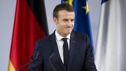 Le président de la République, Emmanuel Macron, le 22 janvier 2019, à Aix-la-Chapelle, en Allemagne. (MALTE OSSOWSKI / SVEN SIMON / AFP)