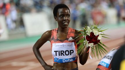 Agnes Tirop, après une course à Doha le 4 mai 2018. (KARIM JAAFAR / AFP)