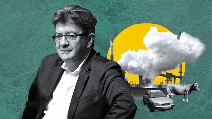 En collaboration avec Les Shifters, franceinfo.fr publie une analyse du programme de Jean-Luc Mélenchon&nbsp;en fonction des objectifs climatiques de la France. (JESSICA KOMGUEN / FRANCEINFO)