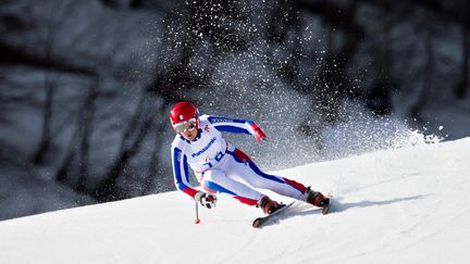 La skieuse Marie Bochet sur le Super G des Jeux paralympiques, le 10 mars 2014, &agrave; Sotchi (Russie). (JULIAN STRATENSCHULTE / DPA)