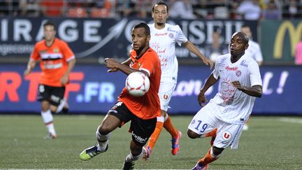 Men&eacute; tout le match, Lorient est parvenu &agrave; inverser la vapeur en dominant Montpellier 2-1 (Lorient, Morbihan, le 18 ao&ucirc;t 2012). (JEAN-SEBASTIEN EVRARD / AFP)