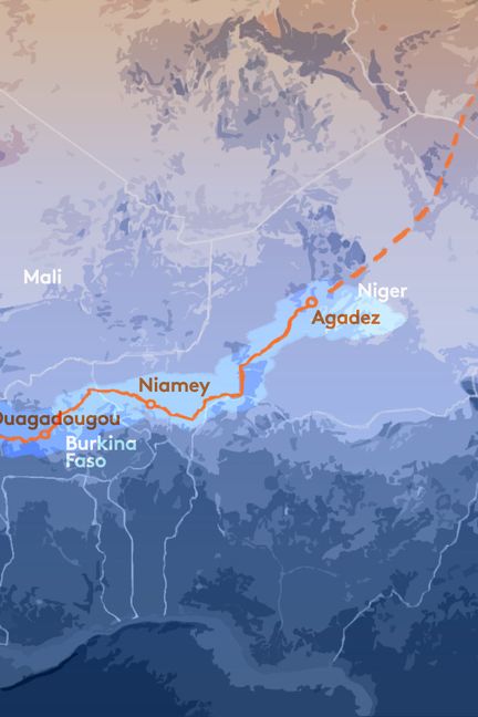 Le début du parcours migratoire de M'Bemba, de la Guinée à la frontière libyenne. (AWA SANE / FRANCEINFO)