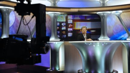 La marionette de Patrick Poivre d'Arvor dans "Les Guignols de l'Info" sur Canal +.&nbsp; (STEPHANE DE SAKUTIN / AFP)