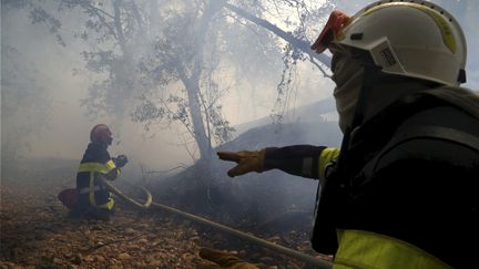 Des pompiers en pleine action sur un feu de fôret. Photo d'illustration. (SOUILLARD BRUNO / MAXPPP)