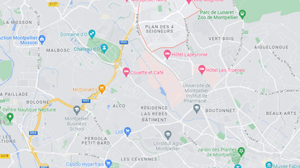 Le quartier des 4 Seigneurs au nord de Montpellier (Capture écran de google map avec le plan des 4 seigneurs à Montpellier)