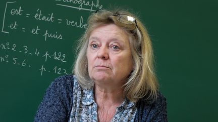 Virginie Vulic,&nbsp;enseignante et directrice de l'école unique de Blauvac (Vaucluse), dans sa classe, le 7 février 2019.&nbsp; (AURIANE GUERITHAULT / FRANCEINFO)