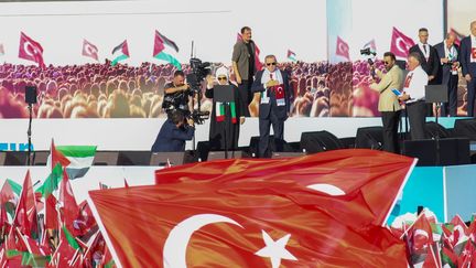 Le président Erdogan présent à la manifestation en soutien à la Palestine, organisée le 28 octobre 2023 à Istanbul (Turquie) (TOLGA ILDUN / MAXPPP)