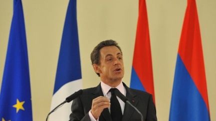 Nicolas Sarkozy lors d'une conférence à Yerevan, le 7 octobre 2011. (AFP)