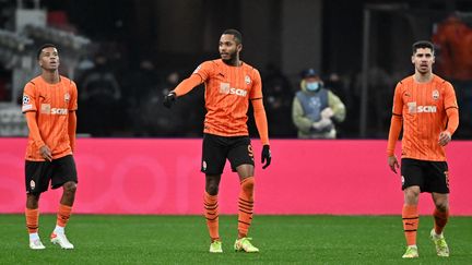 Les joueurs du Shakhtar&nbsp;Donetsk lors d'un match de Ligue des champions, le 7 décembre 2021. (GENYA SAVILOV / AFP)