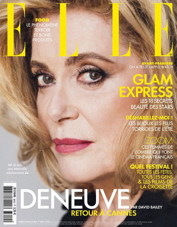 Catherine Deneuve en Une du "Elle" du 7 mai 2015
 (David Bailey / Elle)