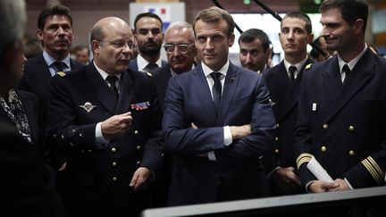 Emmanuel Macron, le 23 octobre 2018 au Bourget (Seine-Saint-Denis). (BENOIT TESSIER / AFP)