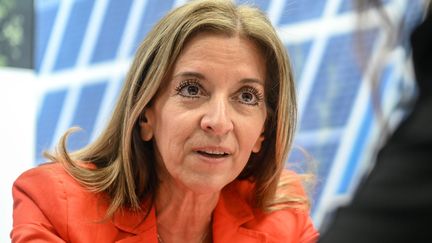 La directrice France de TotalEnergies, Isabelle Patrier, le 22 mars 2024. (MICHEL CLEMENTZ / MAXPPP)