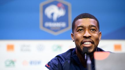 Presnel Kimpembe lors de la conférence de presse des Bleus, le&nbsp;12 juin (FRANCK FIFE / AFP)