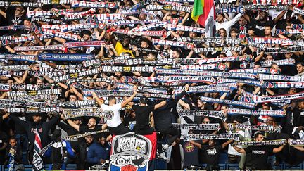 Les ultras du PSG en tribune au Parc des Princes, le 10 septembre 2022. (MATTHIEU MIRVILLE / AFP)