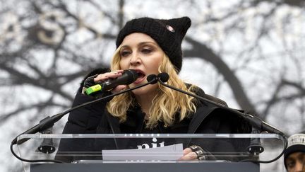 Madonna prend la parole samedi 21 janvier 2017 à la Women's March de Washington. 
 (Jose Luis Magana/AP/SIPA)