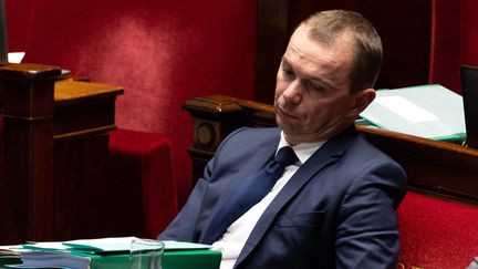 Le ministre du Travail lors de l'examen de la réforme des retraites à l'Assemblée nationale, le 7 février 2023 (MYLENE DEROCHE / MAXPPP)