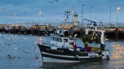 L'Oiseau des tempêtes, bateau de pêche artisanal, rentre de la pêche à la sardine. (PHOTO AFP / JEAN-MICHEL SUDRES)