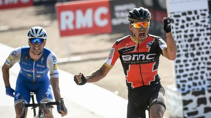 Le Belge&nbsp;Greg Van Avermaet, vainqueur de Paris-Roubaix, le 9 avril 2017. (FRANCOIS LO PRESTI / AFP)