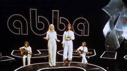 Le groupe suédois ABBA, Benny Andersson, Agneta Faltskog,&nbsp;&nbsp;Anni-frid Lyngstad, Bjorn Ulvaeus, le 18 novembre 1976 à&nbsp;Göteborg&nbsp;(Suède).&nbsp;
  (AFP)