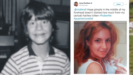 Les acteurs Judd Apatow, Lena Dunham et&nbsp;Lena Headey ont relevé le défi #PuberMe sur Twitter, en publiant des photos de leur adolescence le 29 septembre 2017. (FRANCEINFO)