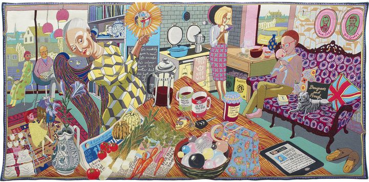 Grayson Perry, "The Annunciation of the Virgin Deal", 2012, tapisserie
 (Grayson Perry. Courtesy the artiste and Victoria Miro, London / Venice)