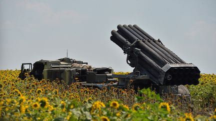 Un lanceur de roquettes ukrainien, le 12 juillet 2014, &agrave; Seversk (Ukraine). (GENYA SAVILOV / AFP)