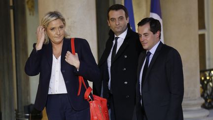 Les frontistes Marine Le Pen, Florian Philippot et Nicolas Bay arrivent à l'Elysée pour un entretien avec François Hollande, à la suite des attentats de Paris, le 15 novembre 2015. (MAXPPP)