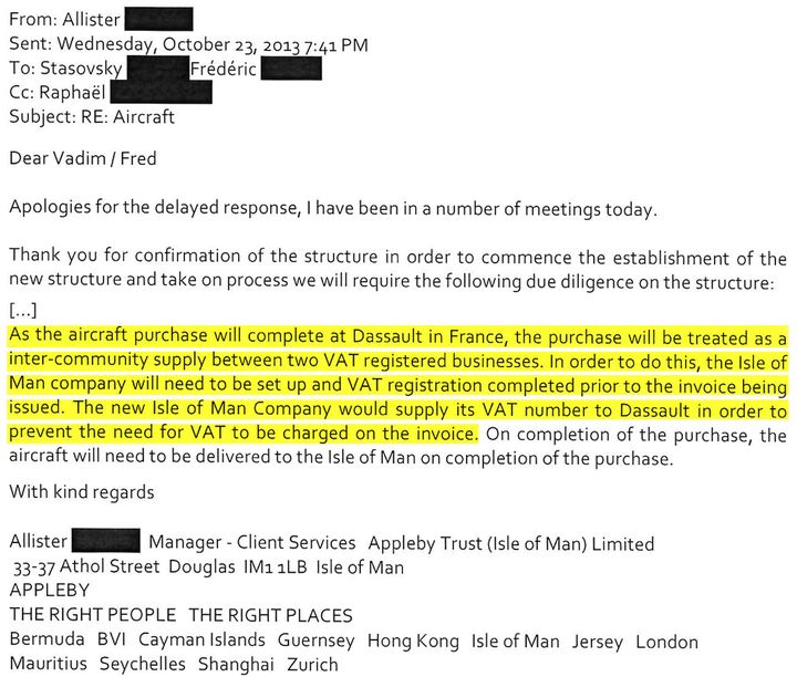 Extrait d'un échange de mails entre le responsable du service client d'Appleby et le représentant d’Oleg Tinkov, le 23 octobre 2013. (DR)