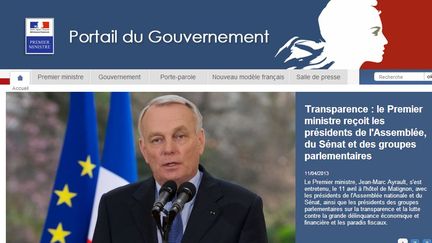 Capture d'&eacute;cran du site gouvernement.fr, o&ugrave; seront publi&eacute;es les d&eacute;clarations de patrimoine des ministres, le 15 avril 2013. (GOUVERNEMENT.FR)