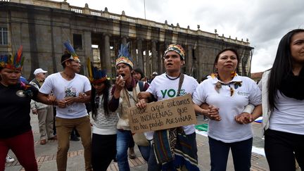 Des indigènes participent à une marche contre le gouvernement du président colombien Ivan Duque, à Bogota, le 27 novembre 2019.&nbsp; &nbsp; (JUAN BARRETO / AFP)