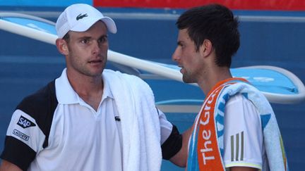 L'Américain Andy Roddick et le Serbe Novak Djokovic durant l'Open d'Australie en 2009