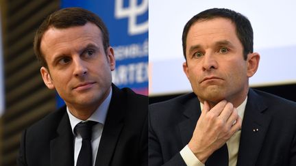 Emmanuel Macron et Benoît Hamon, à Paris le 8 mars 2017 (AFP)