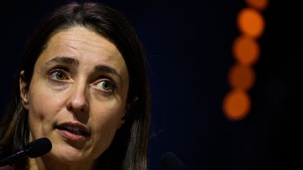 Sophie Binet, nouvelle secrétaire générale de la CGT, à Cournon d'Auvergne (Puy-de-Dôme), le 31 mars 2023. (JEFF PACHOUD / AFP)