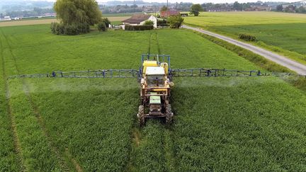 Un agriculuteur pulvérise des pesticides sur son champs, en juin 2013, dans le Nord de la France. (PHILIPPE HUGUEN / AFP)