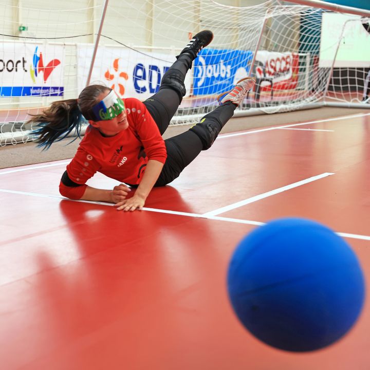 Gwendoline Matos, player of the French goalball team, during the French Cup of the discipline, April 29, 2023 in Besançon.  (FLORENT.PERVILLE)