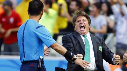 L'entra&icirc;neur mexicain Miguel Herrera a fait le bonheur des r&eacute;seaux sociaux, pour ses coups de sang sur le bord du terrain, comme ici, le 29 juin contre les Pays-Bas, &agrave; Fortaleza. (DOMINIC EBENBICHLER / REUTERS)