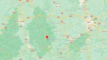 La zone autour de Saint-Just (Puy-de-Dôme), où trois gendarmes ont été tués et un quatrième blessé par un forcené, dans la nuit du&nbsp;22 au 23 décembre 2020. (GOOGLE MAPS)