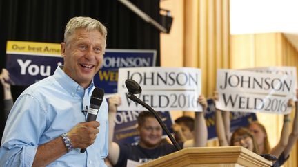 Le candidat libertarien à la présidentielle américaine, Gary Johnson, lors d'un meeting à Salt Lake City (Utah), le 6 août 2015.&nbsp; (GEORGE FREY / GETTY IMAGES NORTH AMERICA / AFP)