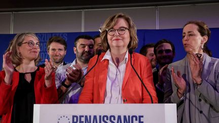 La tête de liste LREM aux européennes, Nathalie Loiseau, s'exprime après les résultats des élections, le 26 mai 2019, à Paris.&nbsp; (LUDOVIC MARIN / AFP)