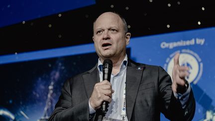 Lionel Suchet, directeur général délégué du Centre national d'études spatiales (CNES), lors d'une convention au Parc des Expositions à Paris, en 2022. (MAXIME GRUSS / HANS LUCAS)