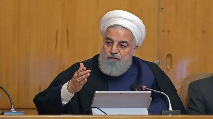 Le président iranien Hassan Rohani, lors de la réunion de son cabinet, le 8 mai 2019 à Téhéran (Iran). (PRESIDENCE IRANIENNE / AFP)