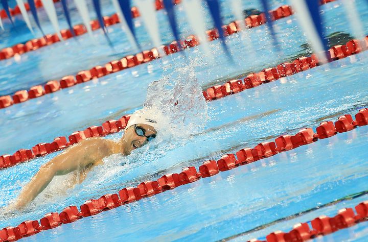 Le nageur canadien Benoît Huot lors de la finale du 400 m nage libre des sélections canadiennes, à Toronto, le 5 avril 2016. (VAUGHN RIDLEY / GETTY IMAGES NORTH AMERICA)