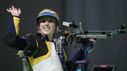 L'américaine Virginia Thrasher, médaille d'or du tir à la carabine à 10m, le 6 août 2016 à Rio. (FRISO GENTSCH / DPA)