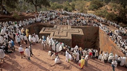 Pèlerinage de l'Epiphanie sur le site de la cité monastique de Lalibela en Ethiopie, le 6 janvier 2018. (TIKSA NEGERI / X03719)