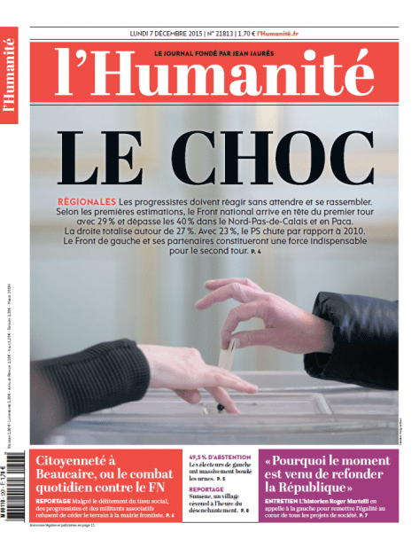 Une du journal "L'Humanité" daté du 7 décembre 2015. (L'HUMANITE)