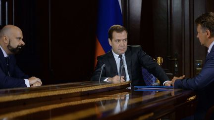 Le Premier ministre russe&nbsp;Dmitri Medvedev le 5 ao&ucirc;t 2014 &agrave; Moscou (Russie). (ALEXANDER ASTAFYEV / AP / SIPA)