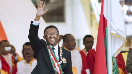 Le nouveau pr&eacute;sident malgache&nbsp;Hery Rajaonarimampianina lors de son discours d'investiture, samedi 25 janvier 2014 &agrave; Tananarive. (RIJASOLO / AFP)