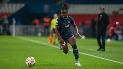 Sandy Baltimore avec le Paris Saint-Germain, le 9 novembre 2021 face au Real Madrid au Parc des Princes. (FRANCO ARLAND / AFP)