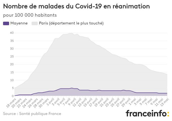 Nombre de malades du Covid-19 en réanimation pour 100 000 habitants. (FRANCEINFO)