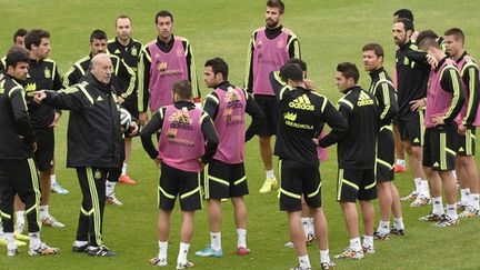 Vicente Del Bosque, le sélectionneur de la Roja, parle à ses troupes